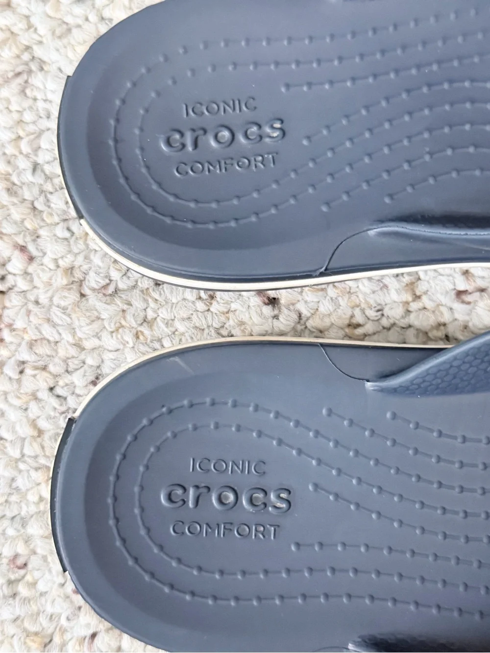 CROCS Juniors Dark Blue Flip Flop Sandals with White Trim | Size J3